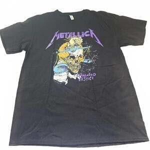 Metallica Damaged Justice Skull Graphic Black Band T Shirt Large